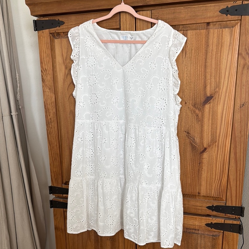 Time and Tru White Tiered Sundress with Flutter Sleeves